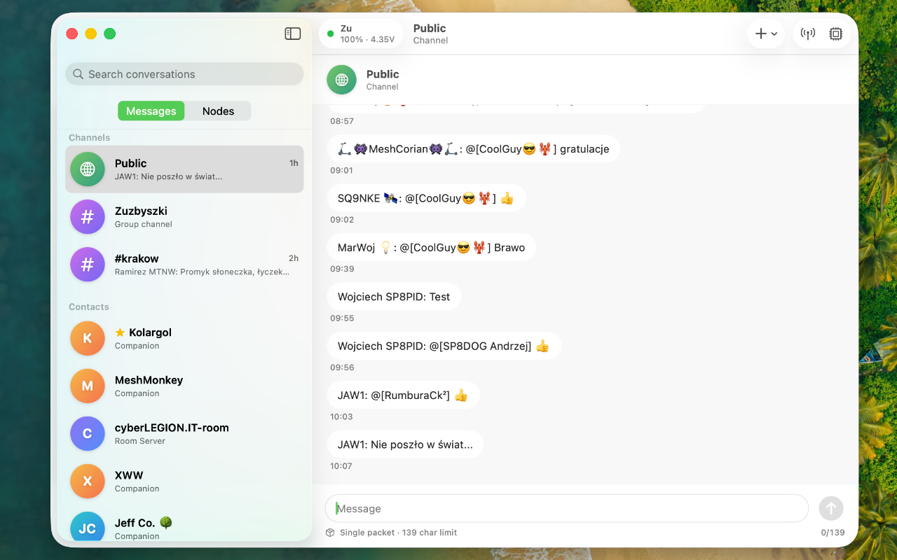 Meshcore Chat — Messages view
